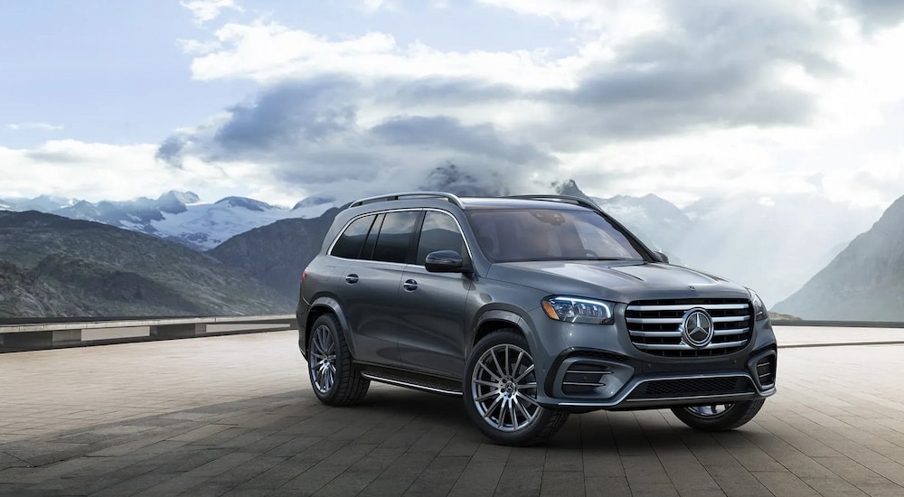 A black 2024 Mercedes-benz GLS 580 parked and angled right.