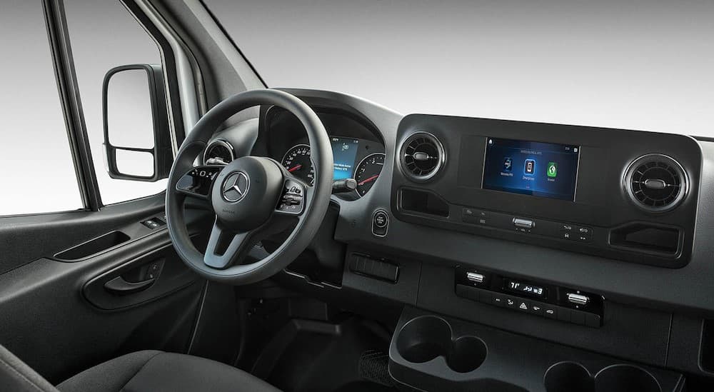 The black dash in a 2024 Mercedes-Benz Sprinter 4500 is shown.