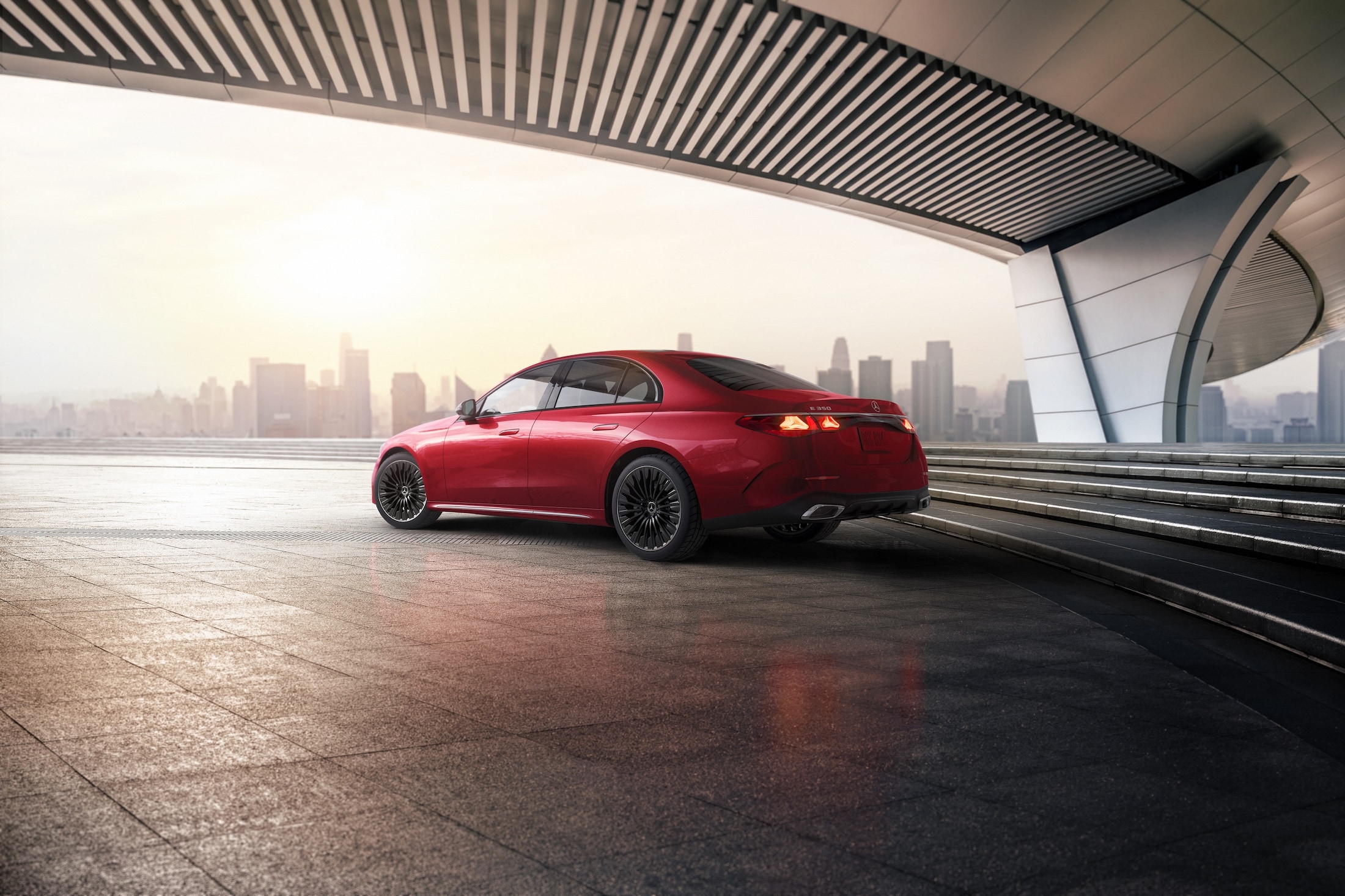 Mercedes-Benz E-Class overlooking a city