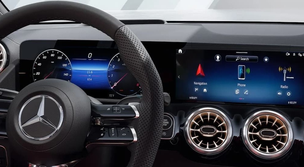 A close-up of the dash in a 2025 Mercedes-Benz GLA is shown.