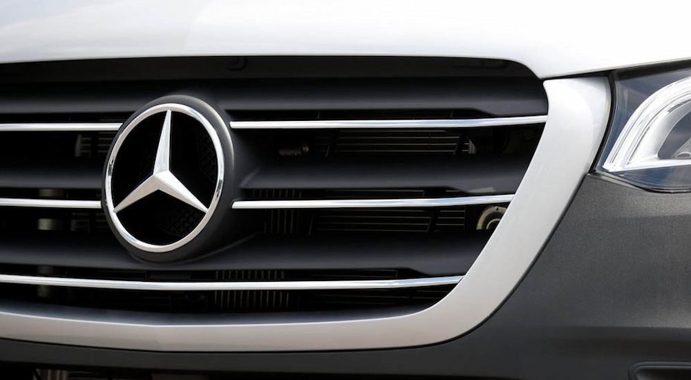 Close-up of the chrome grille on a 2024 Mercedes-Benz Sprinter for sale in Medford
