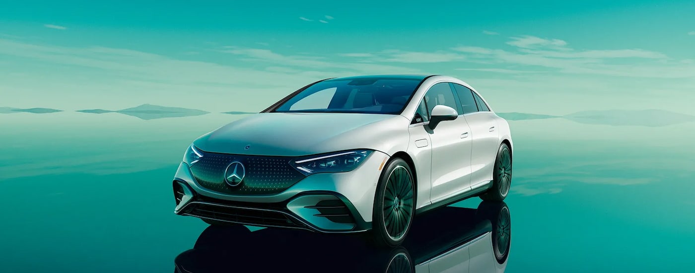 A white 2024 Mercedes-Benz EQE 500 angled left.