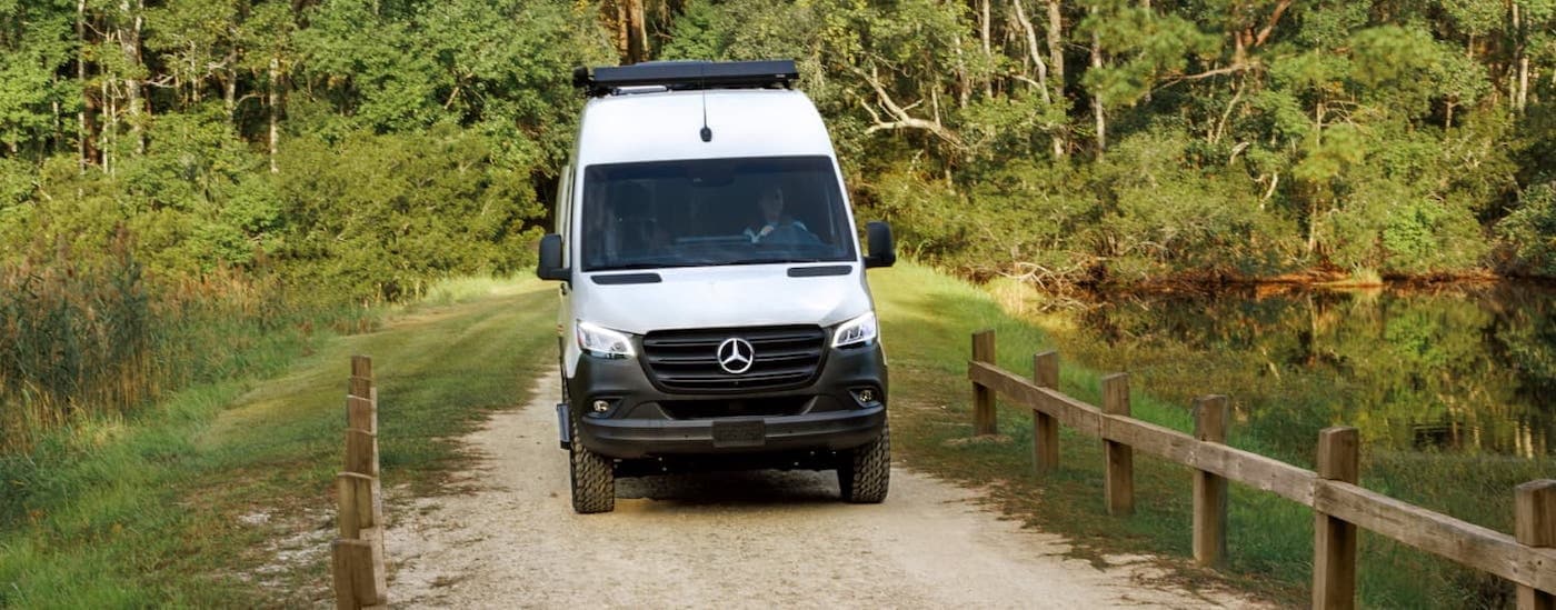 A front angle view of a white 2024 Mercedes-Benz Sprinter 4500 Cargo Van.