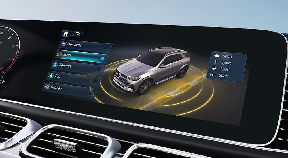 A close up of the infotainment screen in a 2025 Mercedes-Benz GLE 350.