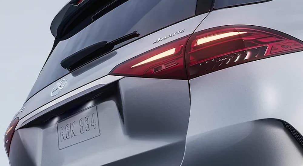 A close up of the rear brakelights on a silver 2025 Mercedes-Benz GLE 350.