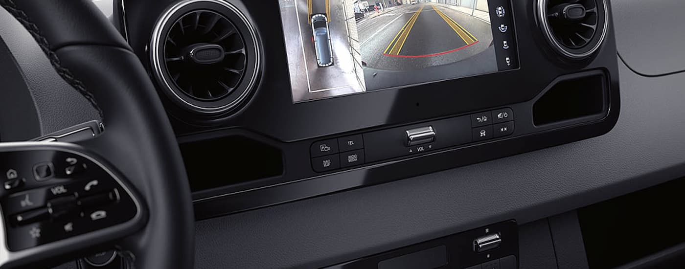 A close up of the infotainment screen in a 2025 Mercedes-Benz Sprinter 4500 for sale in Medford.