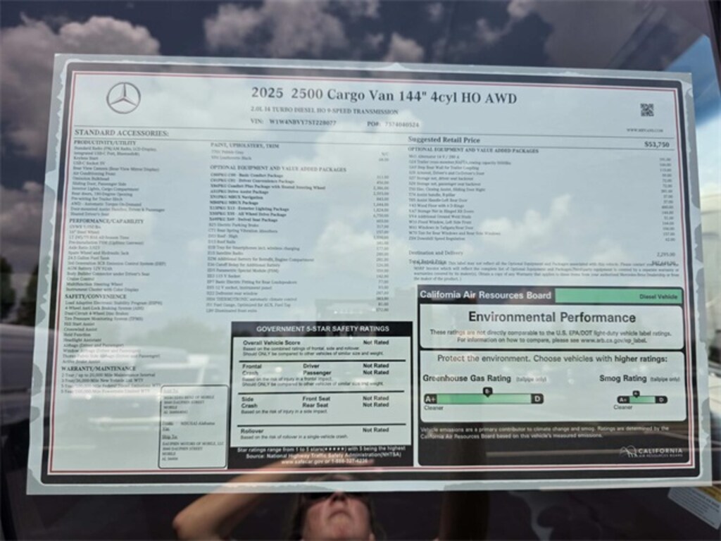 New 2025 Mercedes-Benz Sprinter 2500 Cargo 144 WB Van Cargo Van