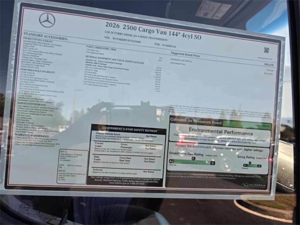 New 2026 Mercedes-Benz Sprinter 2500 Cab Chassis 144 WB Van Cargo Van