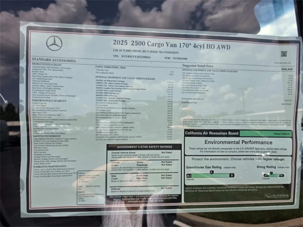 New 2025 Mercedes-Benz Sprinter 2500 Cargo 170 WB Van Cargo Van