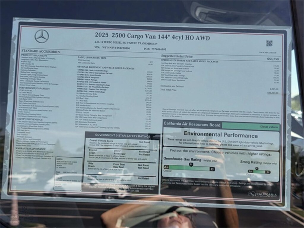 New 2025 Mercedes-Benz Sprinter 2500 Cargo 144 WB Van Cargo Van