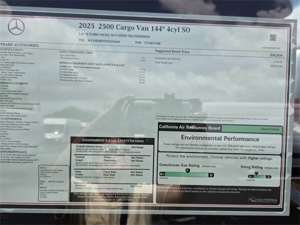 New 2025 Mercedes-Benz Sprinter 2500 Cargo 144 WB Van Cargo Van