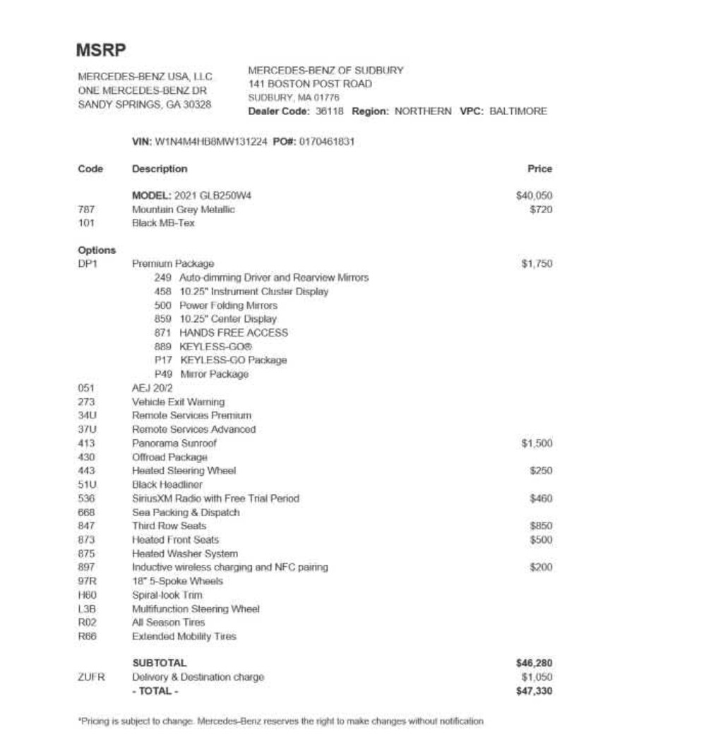 Used 2021 MercedesBenz GLB 250 For Sale Westborough MA VIN