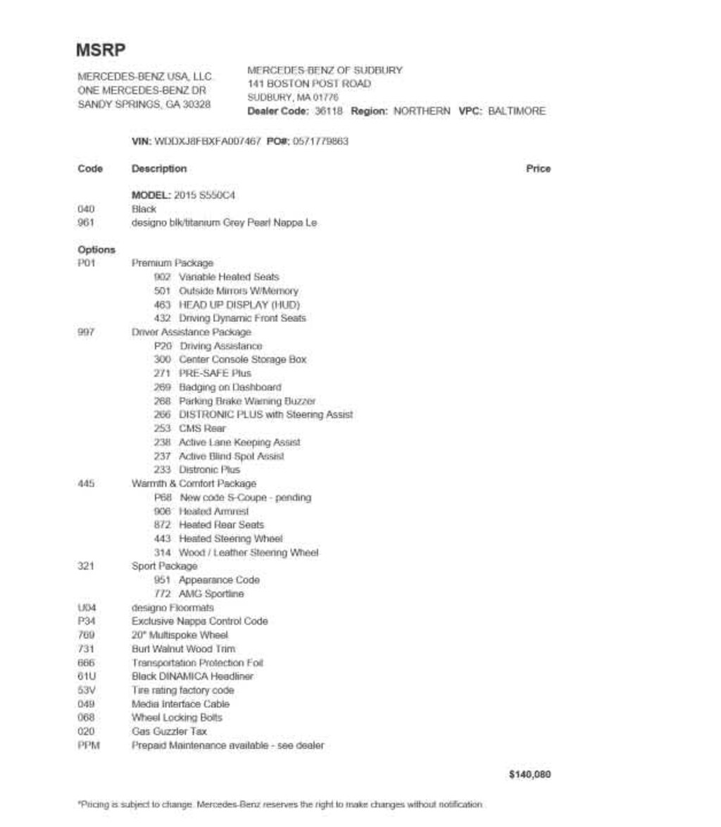 Used 2015 MercedesBenz SClass For Sale in Sudbury,MA Near Newton