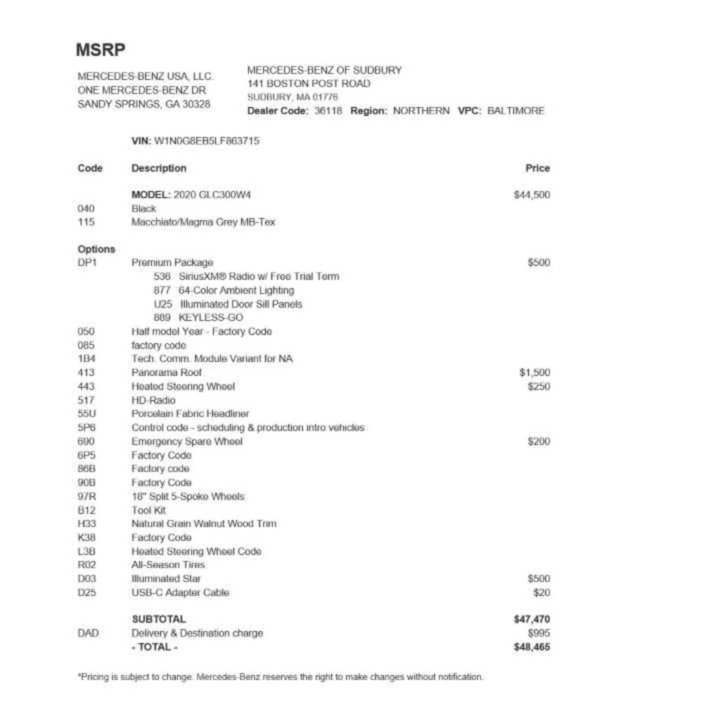 Used 2020 MercedesBenz GLC 300 For Sale Westborough MA VIN