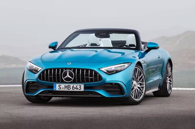 2025 Mercedes-Benz SL Roadster Teal Pier Parked
