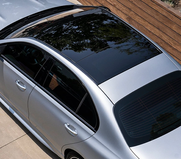 Silver C-Class Sedan roof and glass Panorama sunroof seen from above