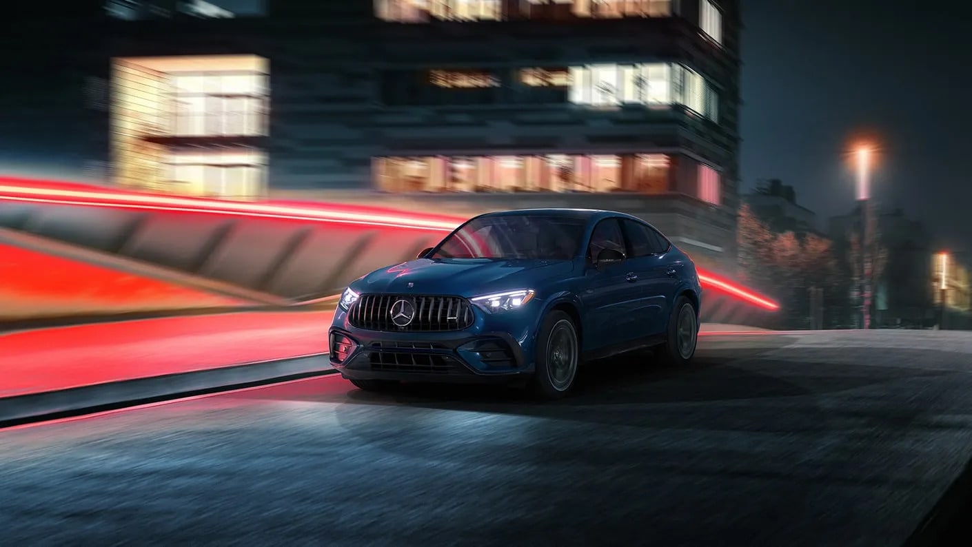 2026 Mercedes-Benz AMG GLC Coupe cornering on winding road