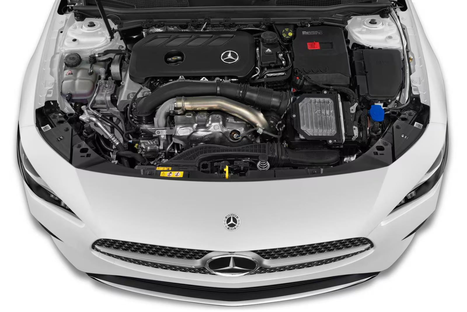 Certified Mercedes-Benz technician performing Service A on a CLA Coupe