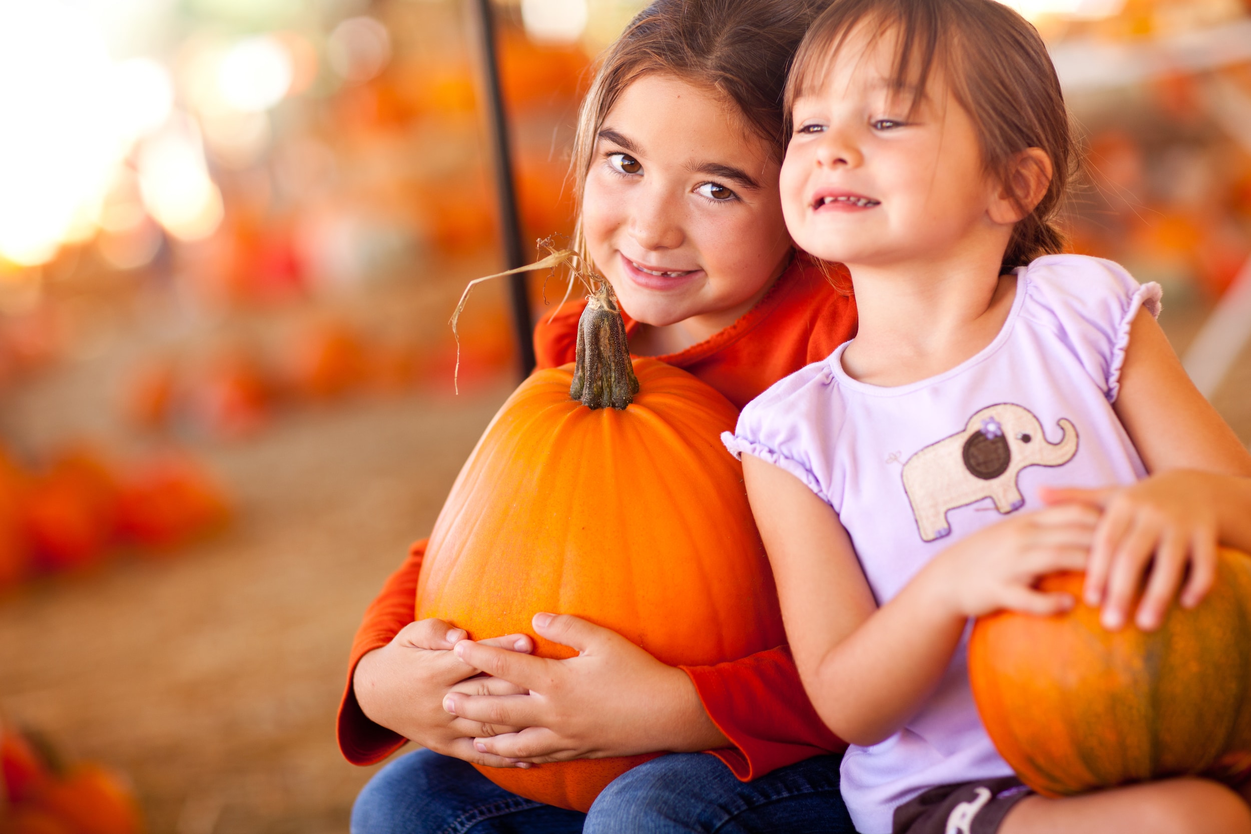 girls in pumpkin patch
