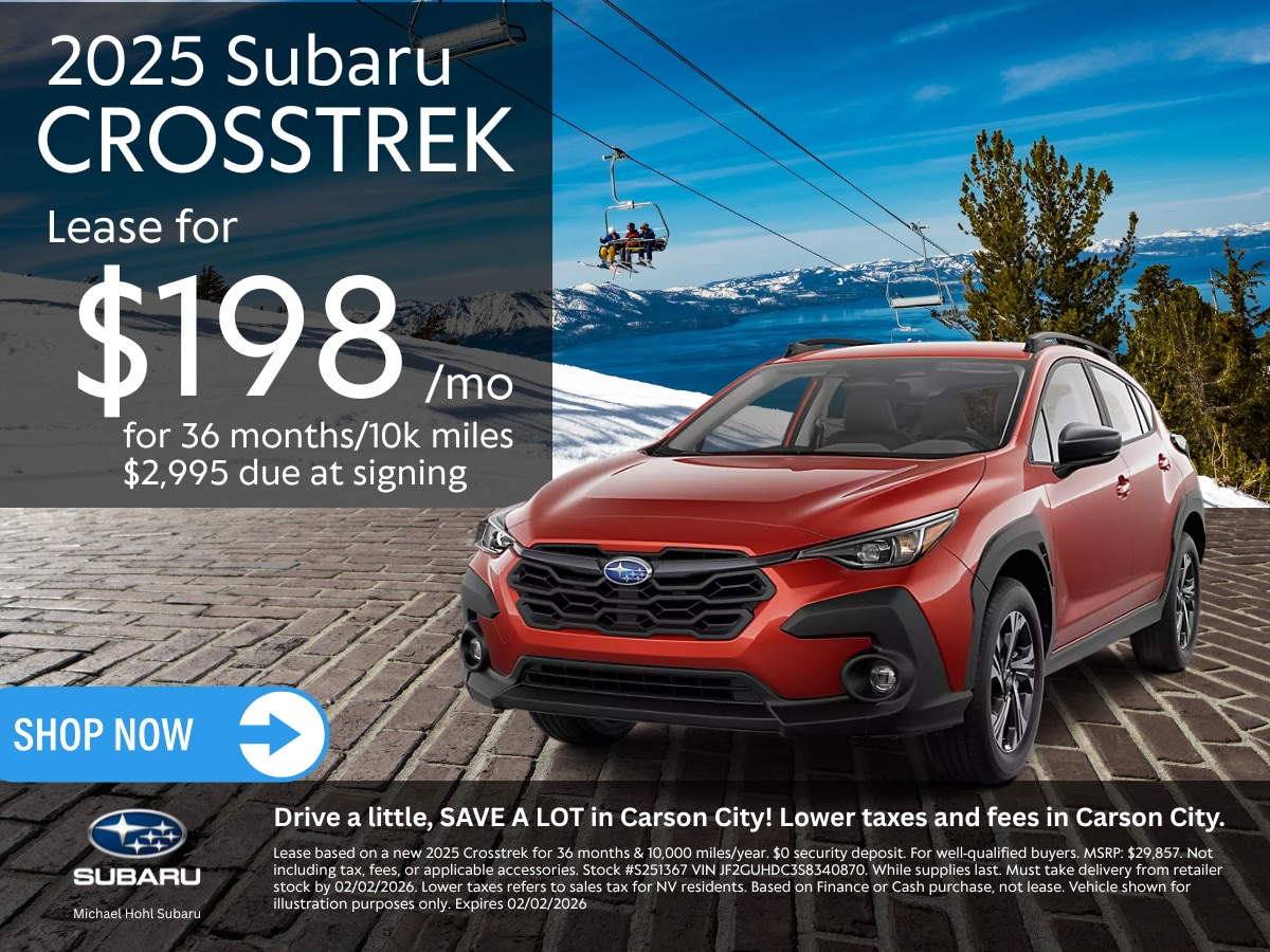  Lease a 2025 Subaru Crosstrek for as low as $198 a month for 36 months.