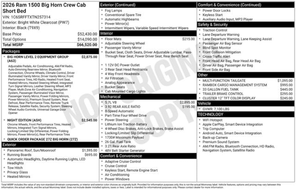 New 2026 Ram 1500 BIG HORN CREW CAB 4X4 5'7 BOX Pickup