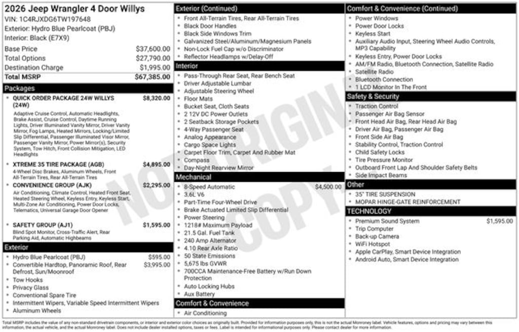 New 2026 Jeep Wrangler 4-DOOR WILLYS Sport Utility
