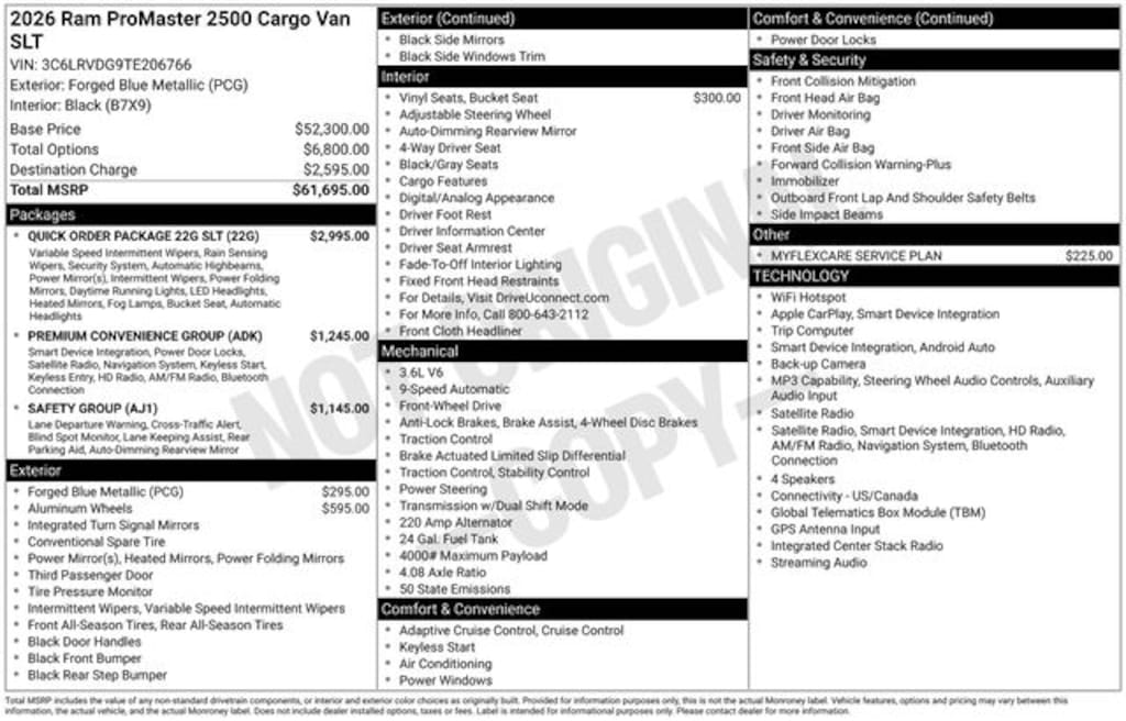 New 2026 Ram Promaster 2500 High Roof Cargo Van
