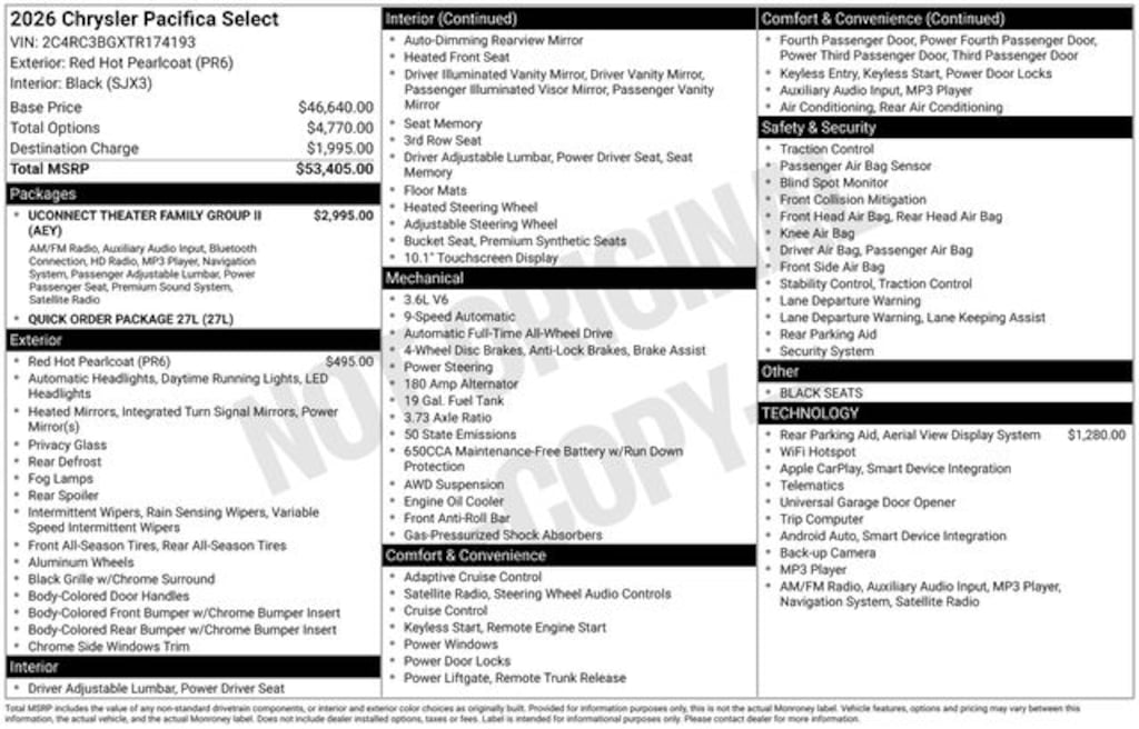 New 2026 Chrysler Pacifica SELECT AWD Passenger Van