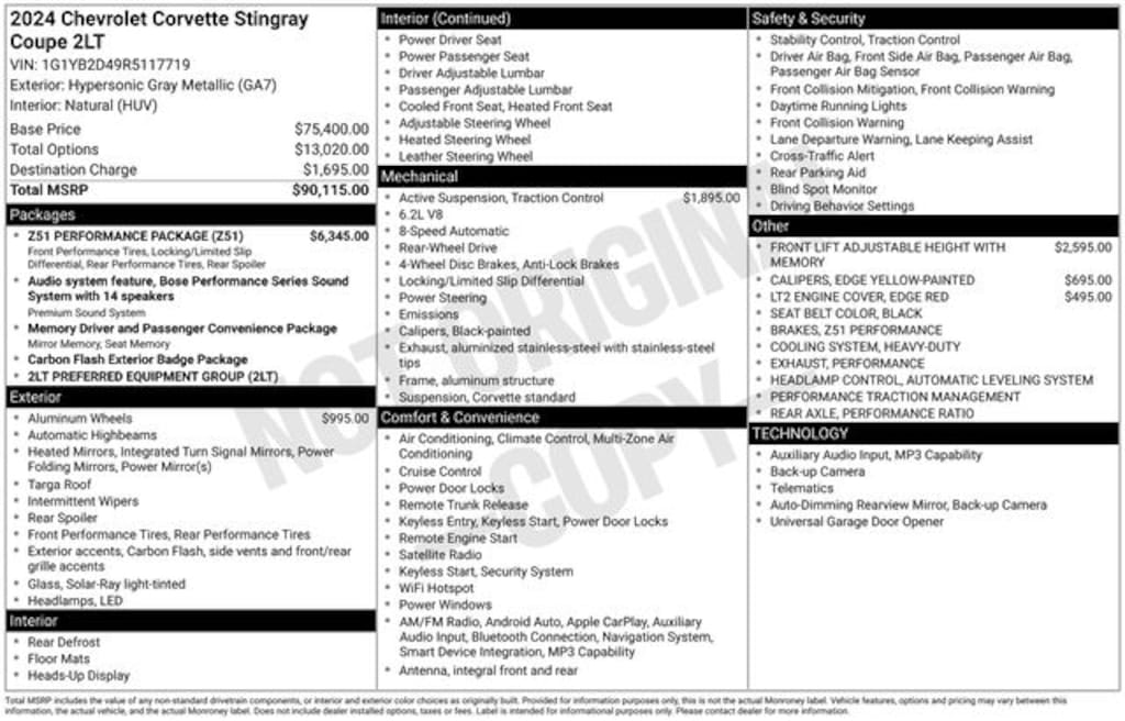 Used 2024 Chevrolet Corvette Stingray w/2LT Coupe