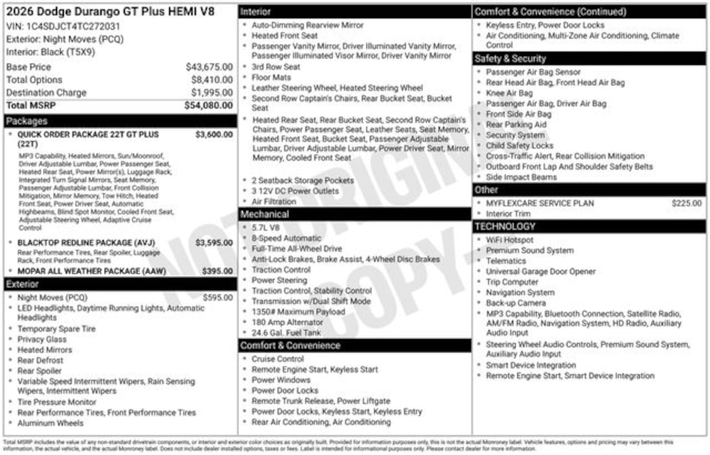 New 2026 Dodge Durango GT Plus Hemi V8 Sport Utility