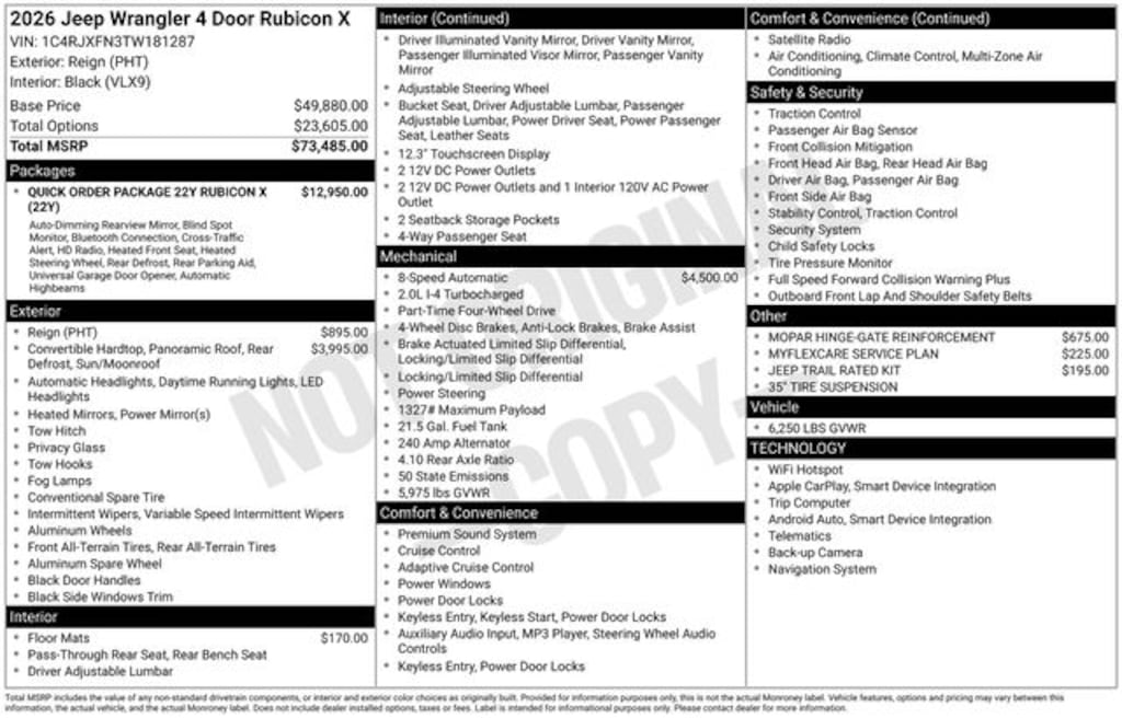 New 2026 Jeep Wrangler 4-DOOR RUBICON X Sport Utility