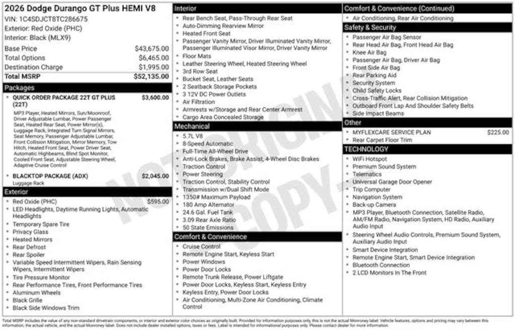 New 2026 Dodge Durango GT Plus Hemi V8 Sport Utility