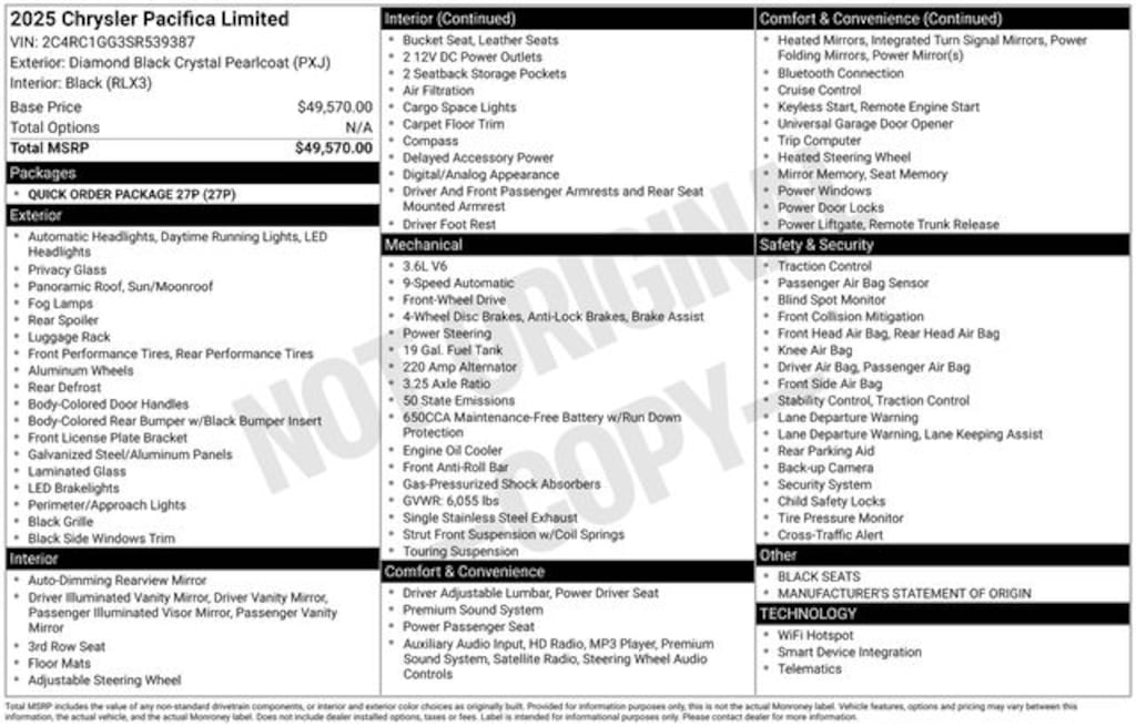 Used 2025 Chrysler Pacifica Limited Van Passenger Van