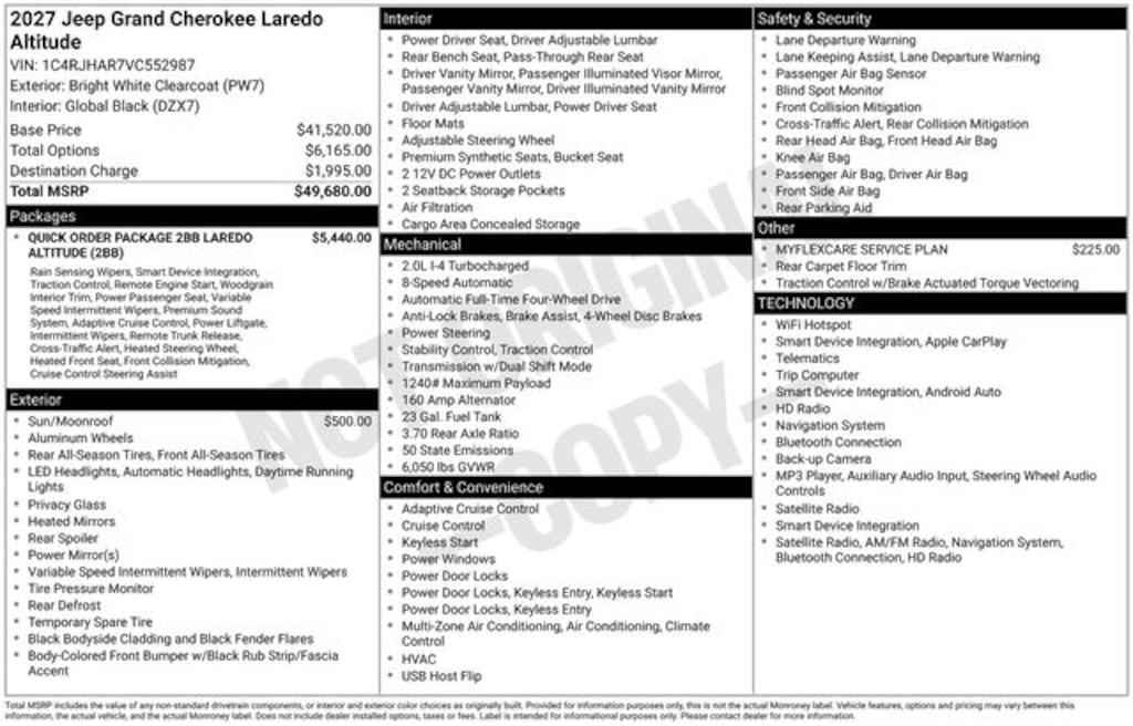 New 2027 Jeep Grand Cherokee Altitude Sport Utility