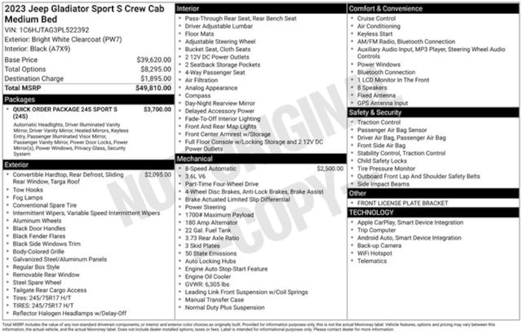 Used 2023 Jeep Gladiator Sport Truck Crew Cab