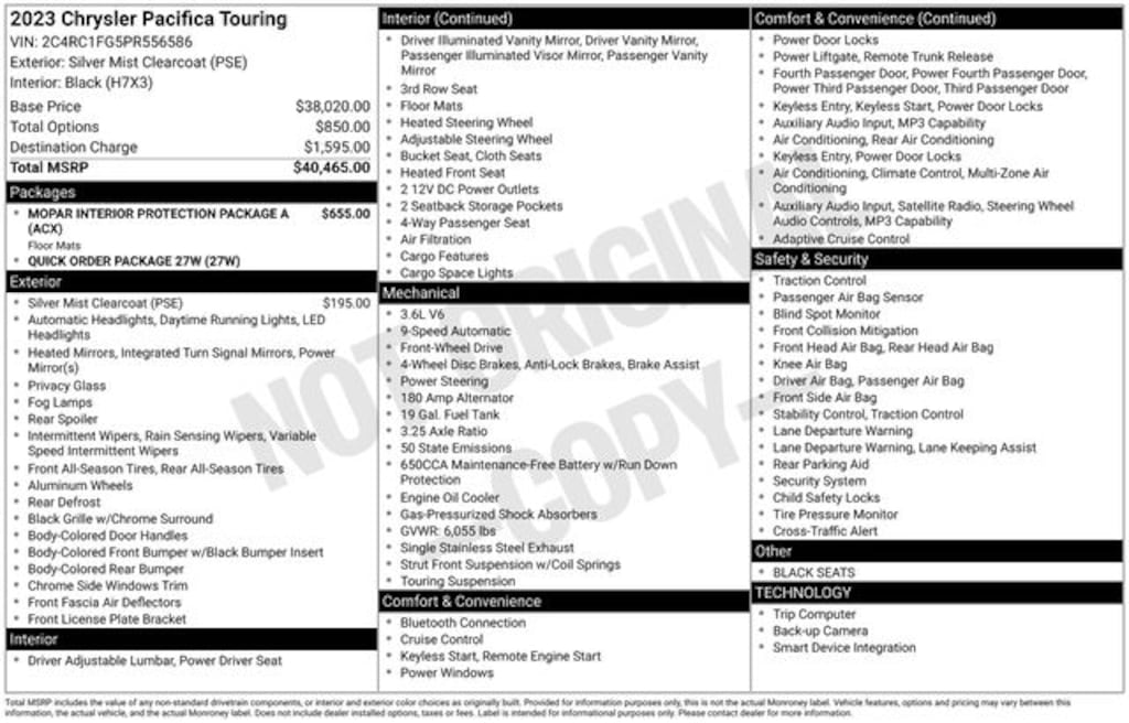 Used 2023 Chrysler Pacifica Touring Van Passenger Van