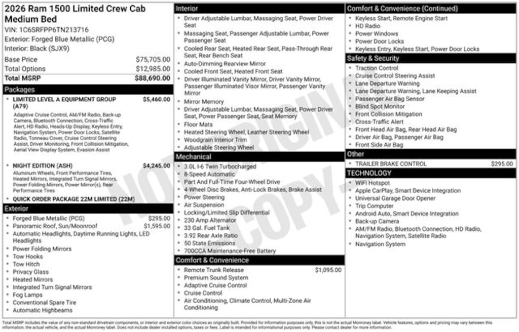New 2026 Ram 1500 LIMITED CREW CAB 4X4 6'4 BOX Pickup