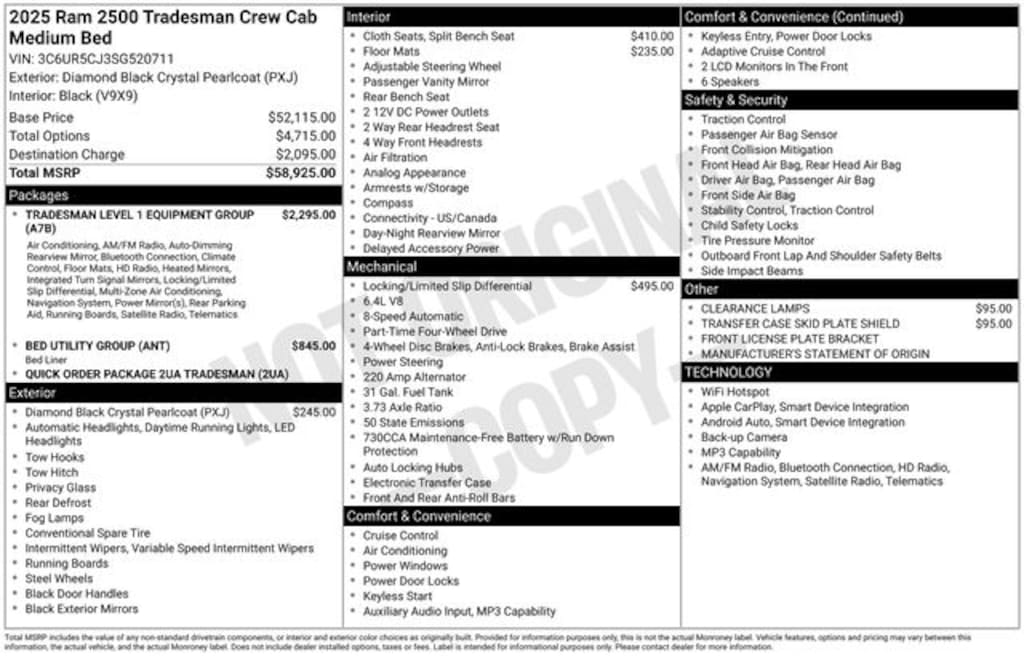 New 2025 Ram 2500 TRADESMAN CREW CAB 4X4 6'4 BOX Pickup