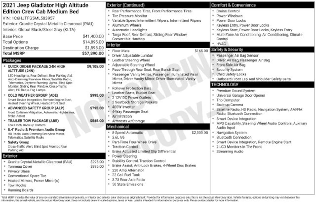 Certified 2021 Jeep Gladiator Overland Truck Crew Cab