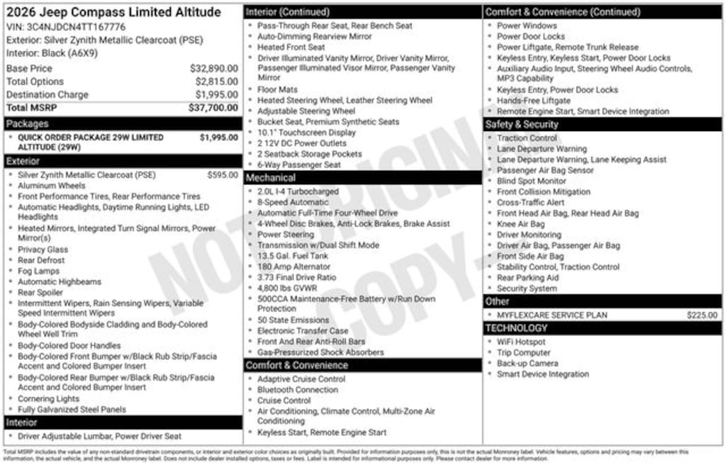 New 2026 Jeep Compass LIMITED ALTITUDE 4X4 Sport Utility