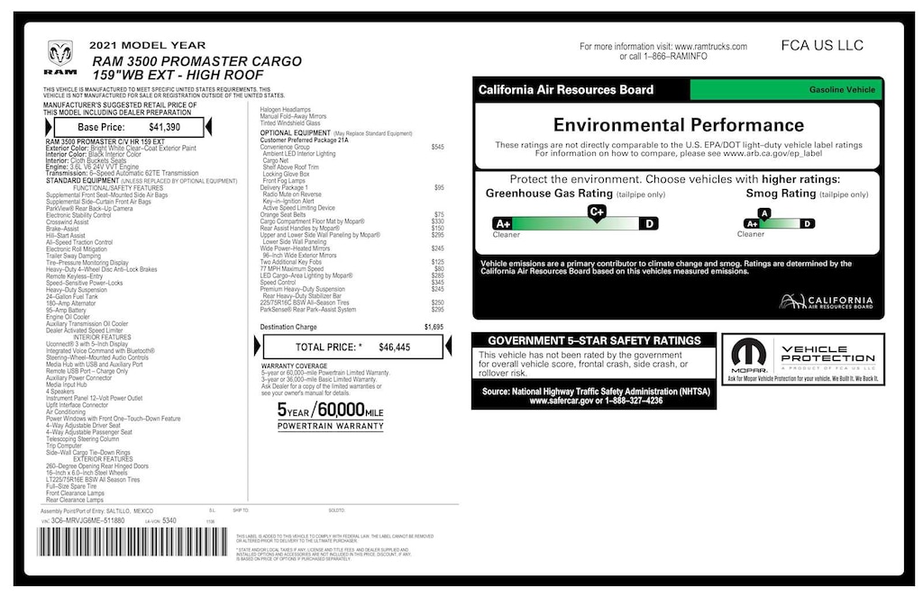 Used 2021 Ram ProMaster 3500 High Roof Van Extended Cargo Van
