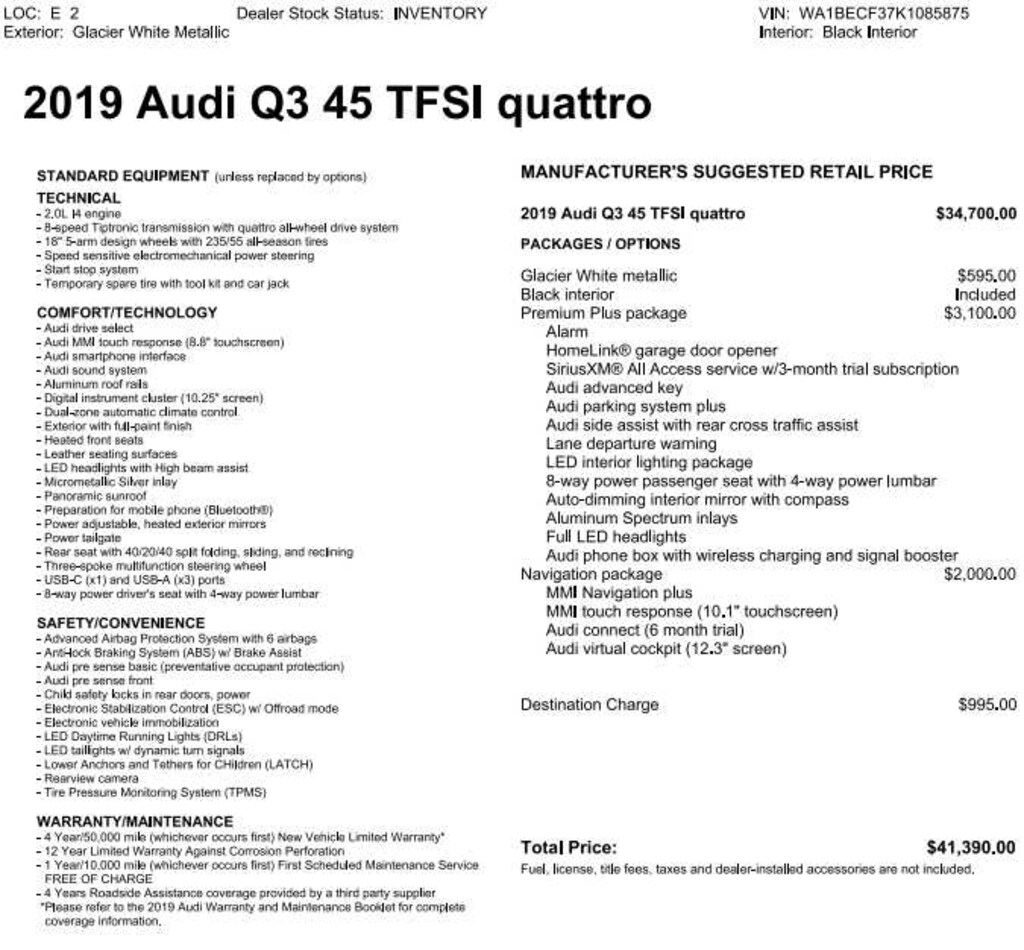 Used 2019 Audi Q3 2.0T Premium SUV