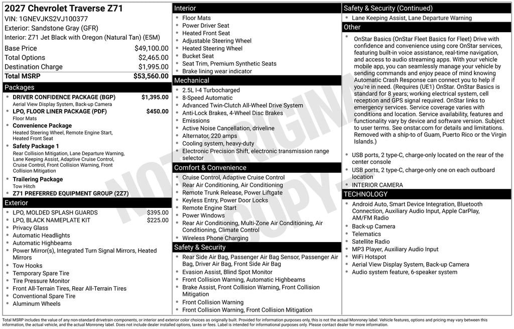 New 2027 Chevrolet Traverse Z71 SUV