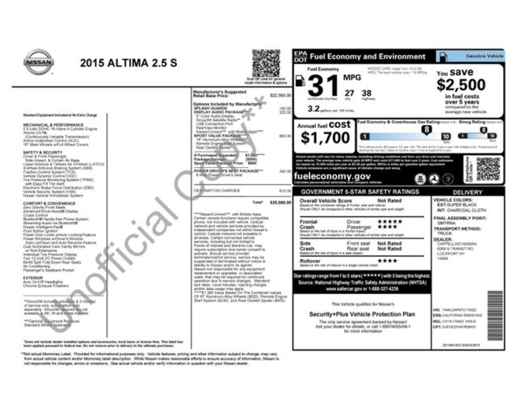 Used 2015 Nissan Altima 2.5 S Sedan