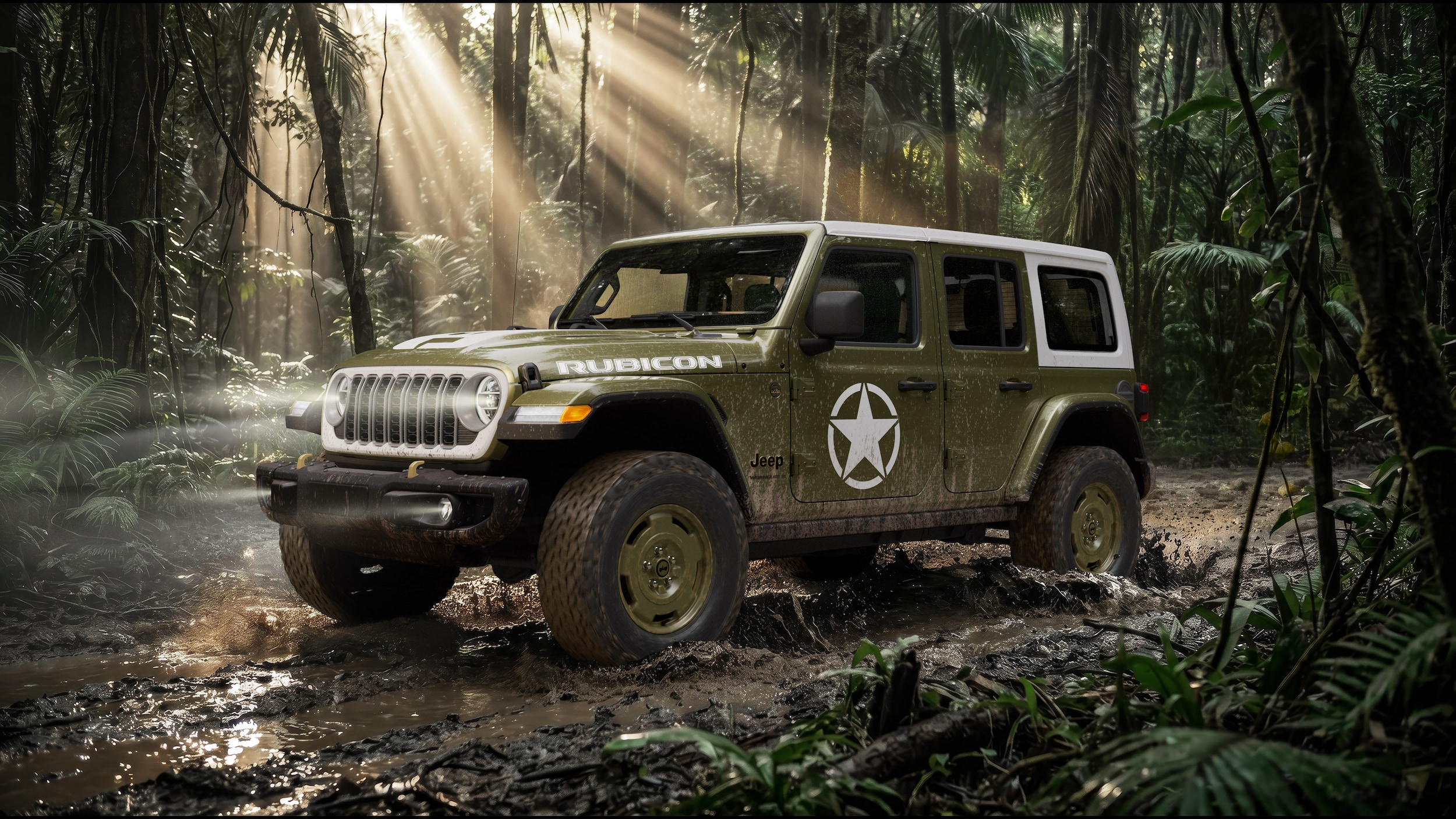 The 2027 Jeep Wrangler Sarge in a jungle
