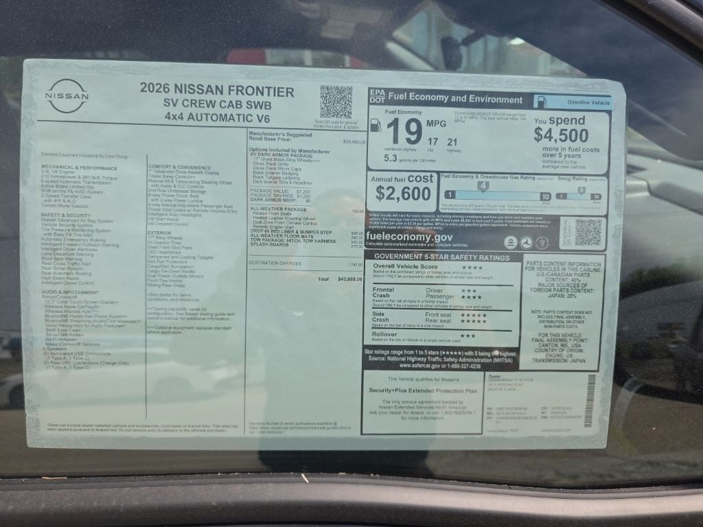 New 2026 Nissan Frontier SV Truck Crew Cab