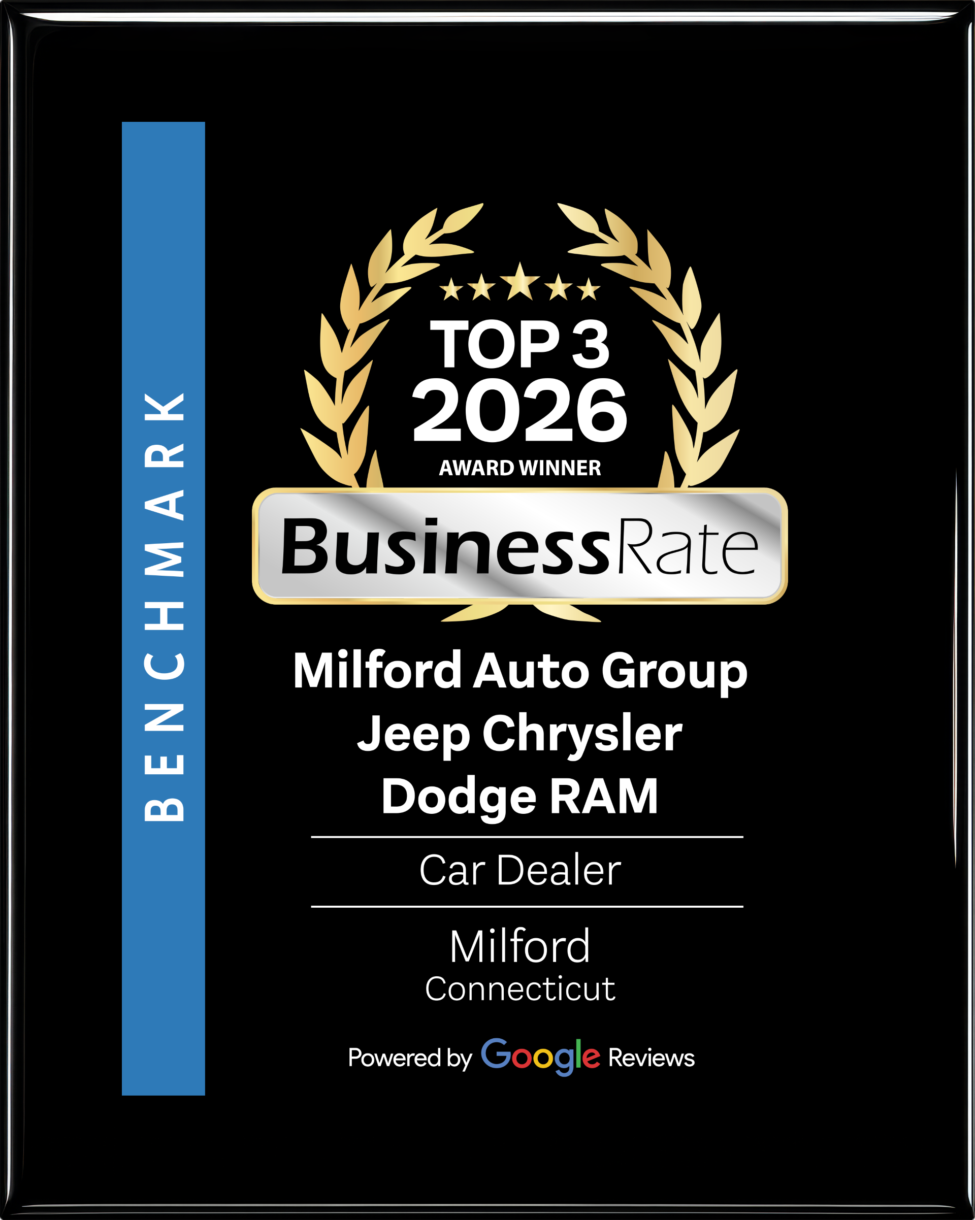 Milford CDJR is a Top 3 BusinessRate Award Winner