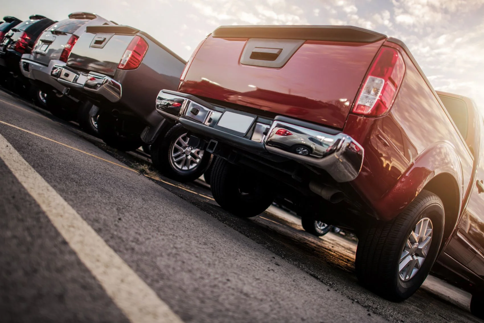 Line of Parked EV Trucks