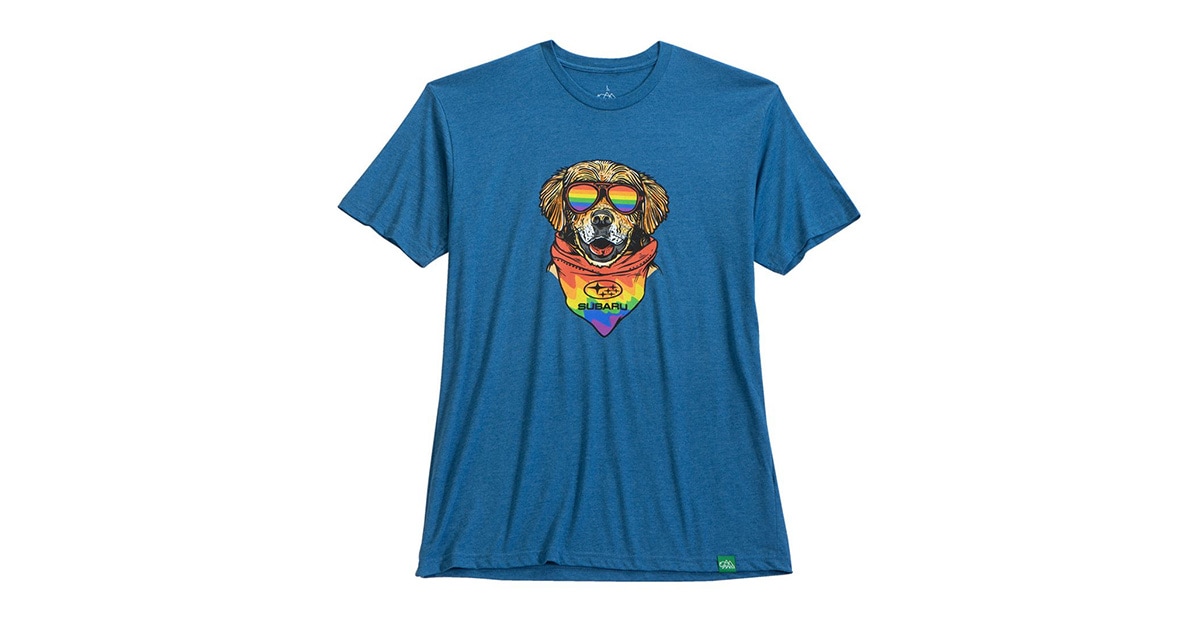 Subaru gear t-shirt showing a dog with sunglasses