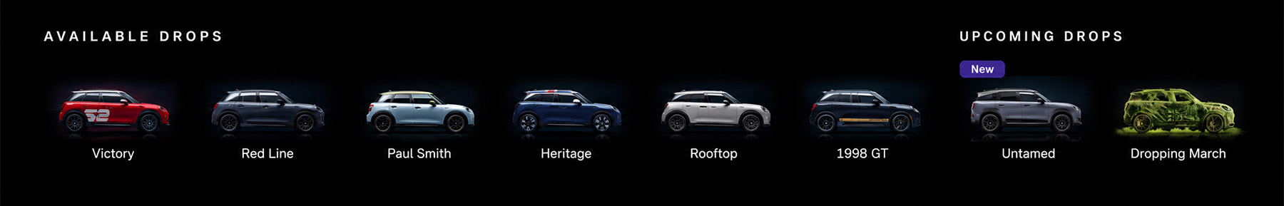 Line up of available and upcoming MINI Special
Edition vehicles.
